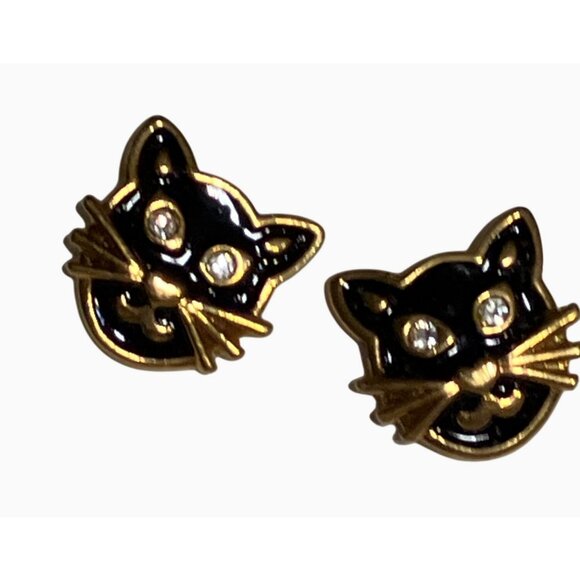 Avon Halloween Black Cat Enamel  Rhinestone Stud Earrings - Picture 5 of 12